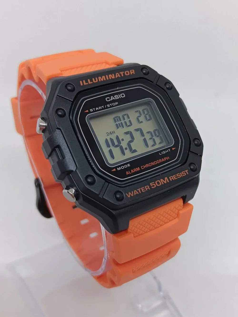 Casio W218H-4B2V [mod 3224] Men's 43mm x 40mm Orange Resin Band Digital Watch